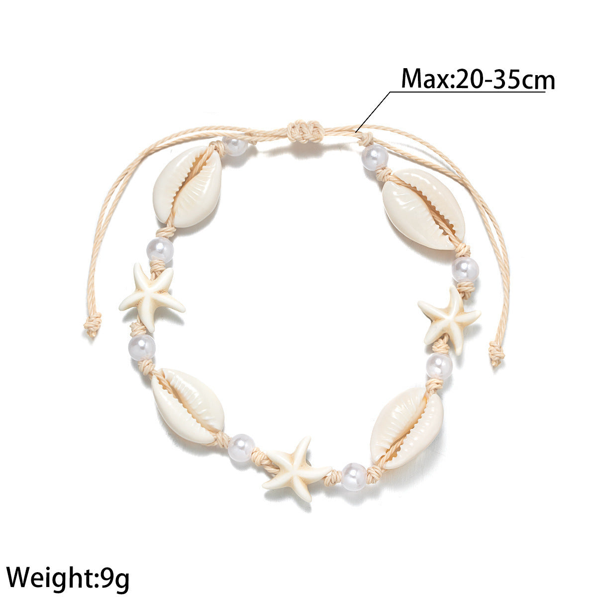 Starfish Shell Anklet Pearl Waterproof Wax Line Foot Ornaments Adjustable