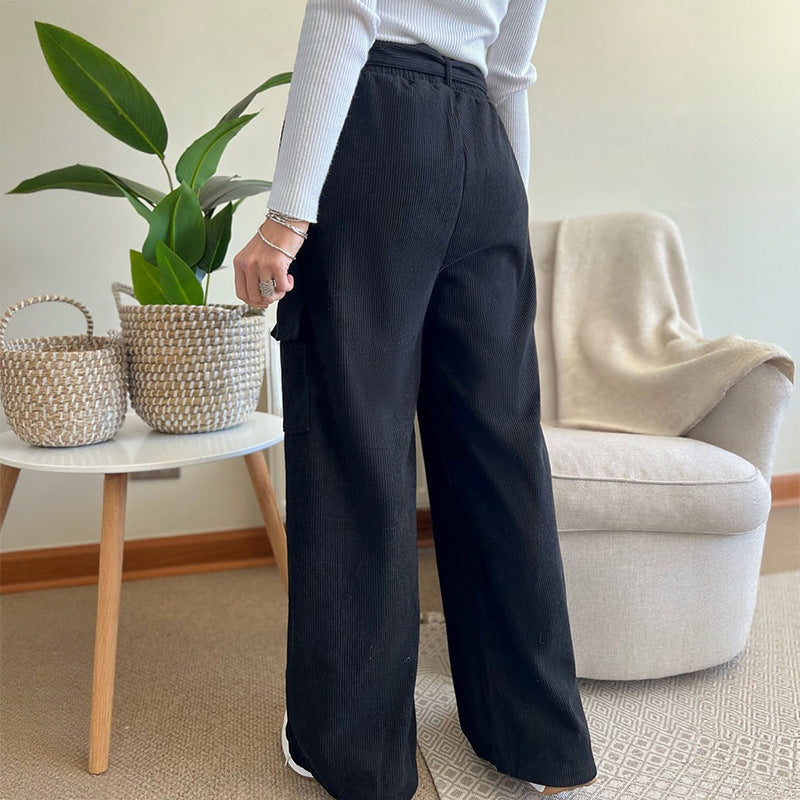 Loose Solid Color Corduroy Wide-leg Pants
